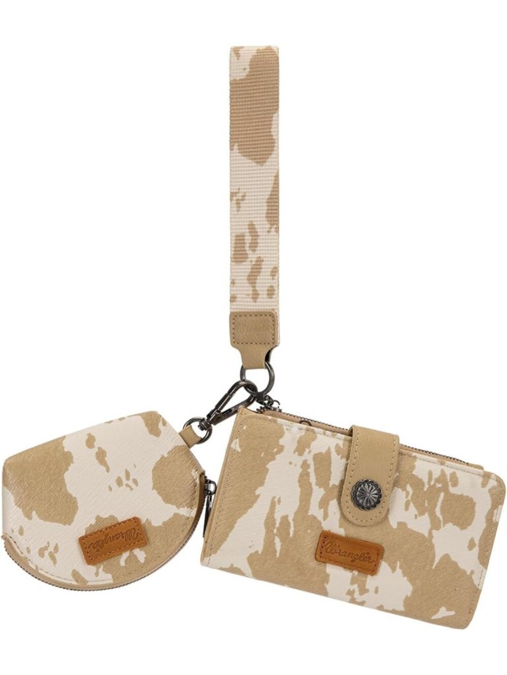 Western Cow Print Dual Pouch Wristlet Keychain Wallet for Women - Stylish